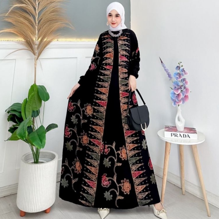 KODE G34A M L XL XXL GAMIS MURAH MOTIF ELEGAN GAMIS SEKAR ARUM RAYON Twill