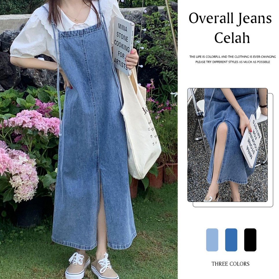 KODE V86P  kekinian factory  Ready stok  overall jeans wanita panjang dress robek cewek korean style