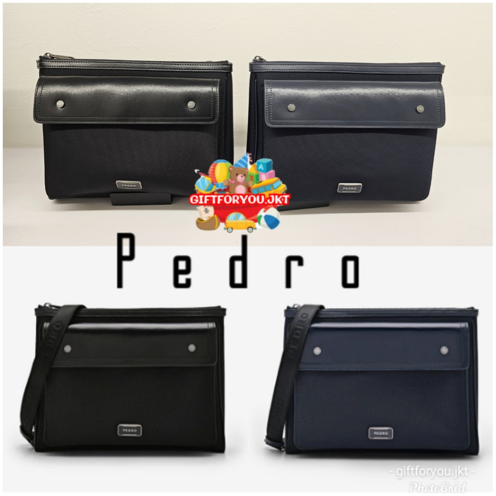 Tas Pedro Clutch Kulit Elliott Navy Black Fashion Pria Laki-laki Man Crossbody Bag Selempang Cowok C