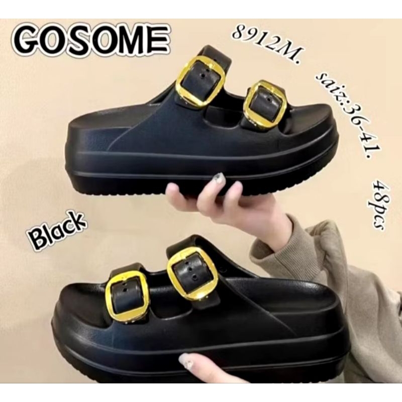 Gosome 8912 M Sandal Selop Wedges Gesper Wanita