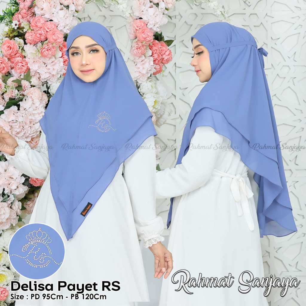 KHIMAR HIJAB DELISA MUTIARA SAWAROSKY RS NON PET TALI 2 LAYAR JUMBO BAHAN CERUTI BABY DOLL