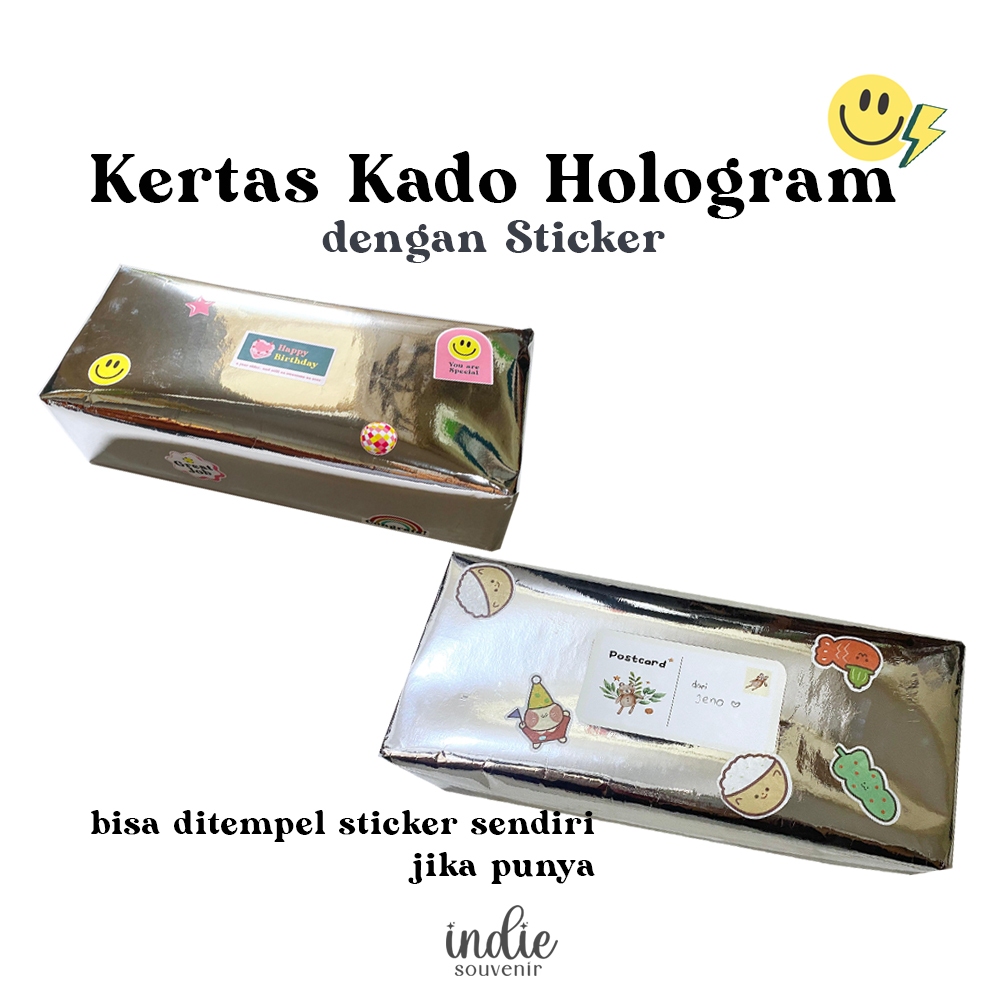 

kertas kado hologram metallic set sticker keren aesthetic futuristic birthday graduation silver