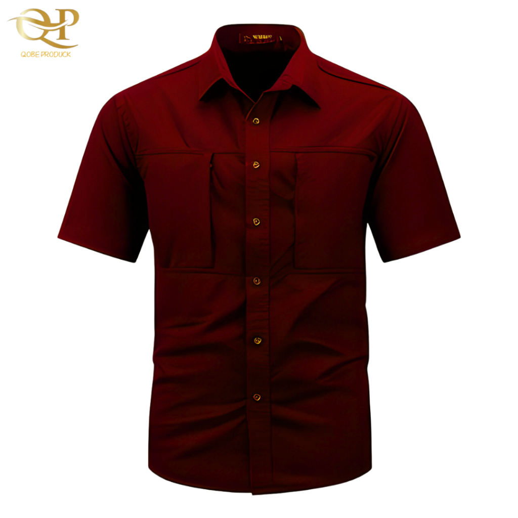 Kemeja Tactical Maroon / Kemeja Tactical Lengan Pendek / Kemeja Pria / Kemeja Hitam / Kemeja Tactica