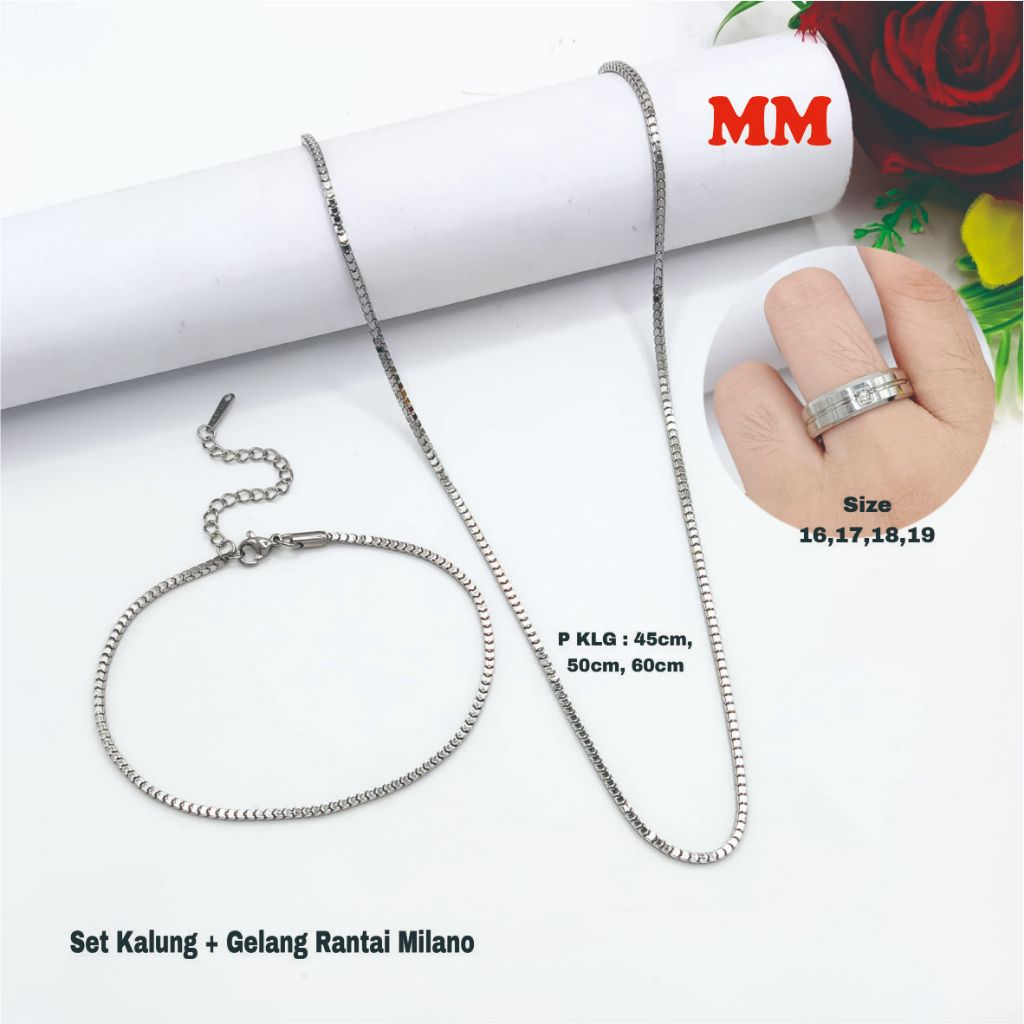 Set Kalung, Gelang Rantai Milano2 + Cincin
