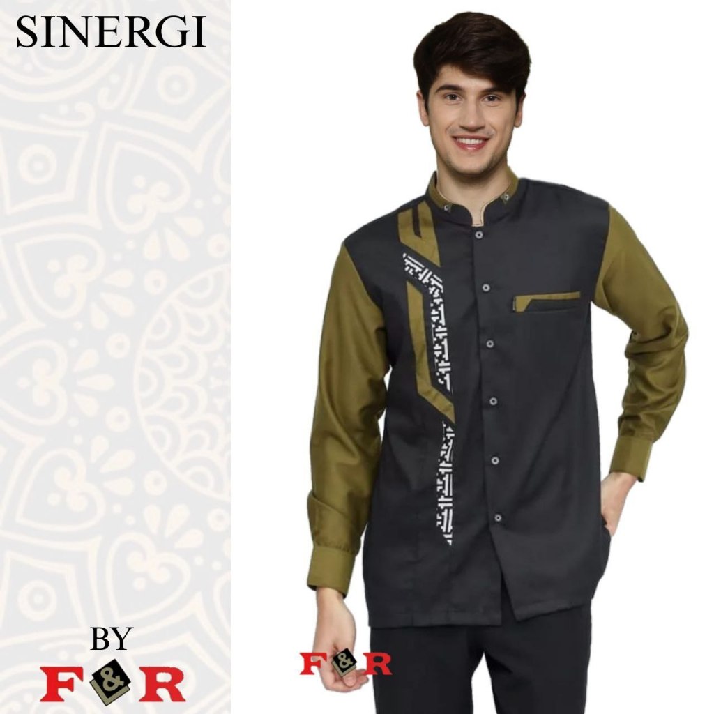 Baju Koko Seragam Hadroh Kemeja Pria Lengan Panjang El Rumi Motif Sinergi