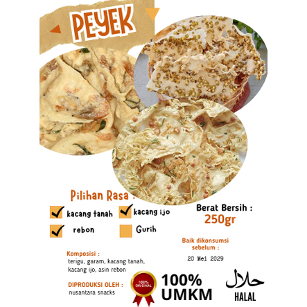 

Piyek / Peyek Rasa Kacang Ijo - kacang tanah - asin rebon Berbsi 250gr