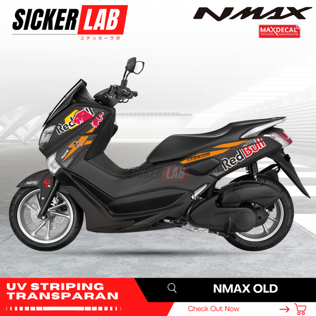 DECAL NMAX OLD REDBULL SERIES TRANSPARAN / STRIPING NMAX OLD REDBULL SERIES UV PRINT TRANSPARAN