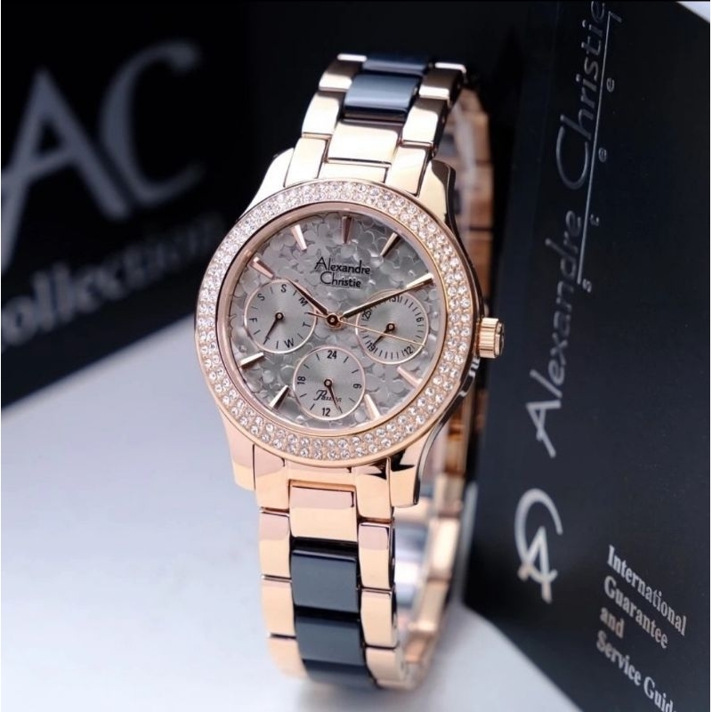 Jam Tangan Alexandre Christie Wanita Grey Rose Flower