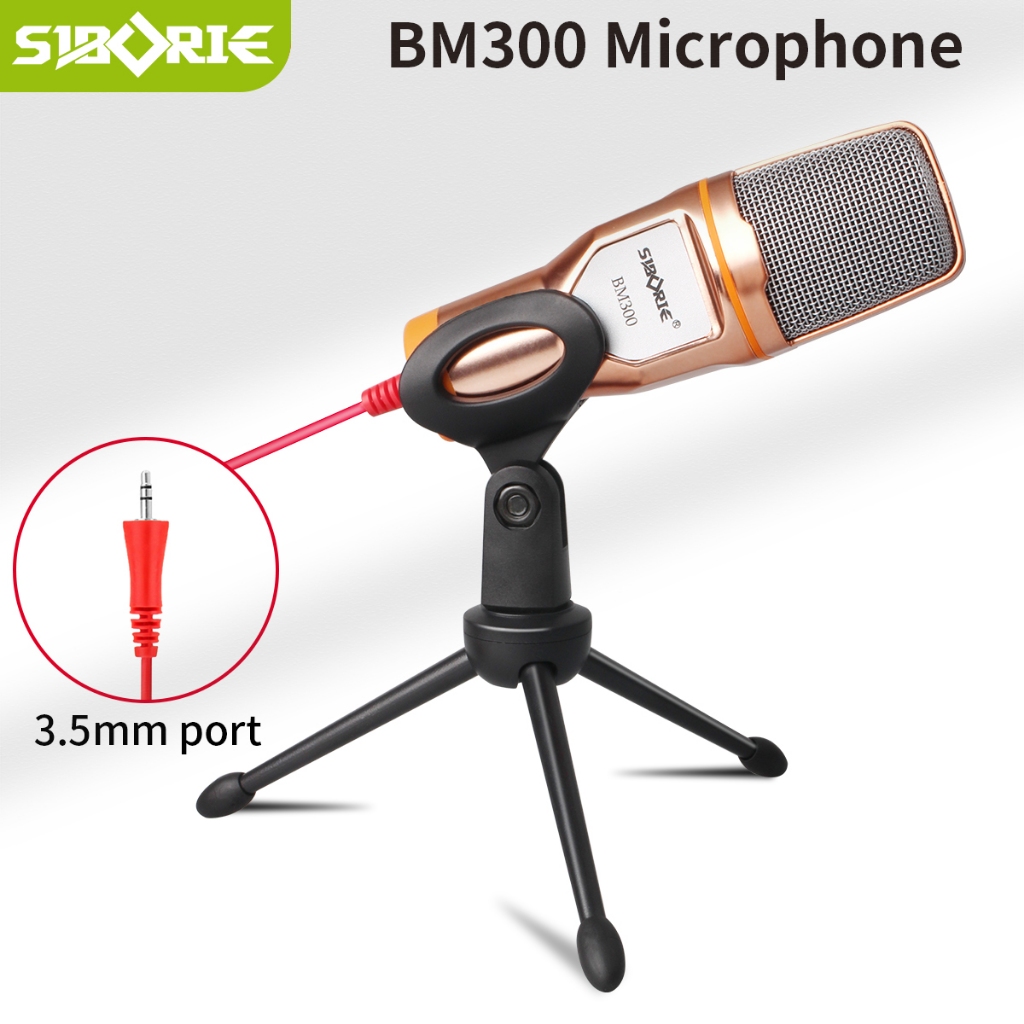 Siborie BM300 condenser microphone 3.5mm Live Mikrofon incl.stand set recording streaming podcast PC