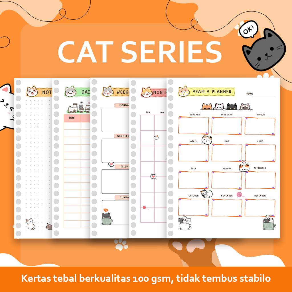 

CAT SERIES - Loose leaf binder A5 B5 Tebal Binder Dot Garis Kotak Titik Polos Lucu Paperbell