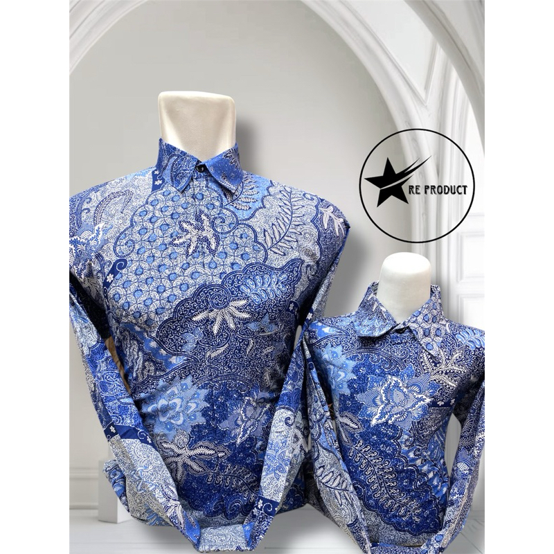 NEW MOTIF, KEMEJA BATIK BIRU LANGIT/BCA // BATIK PRIA AYAH ANAK KATUN PREMIUM