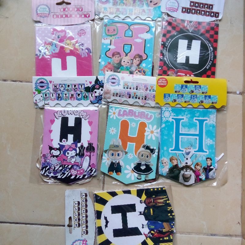 BANNER Happy birthday karakter/ bunting flag cocomelon, labubu,etc