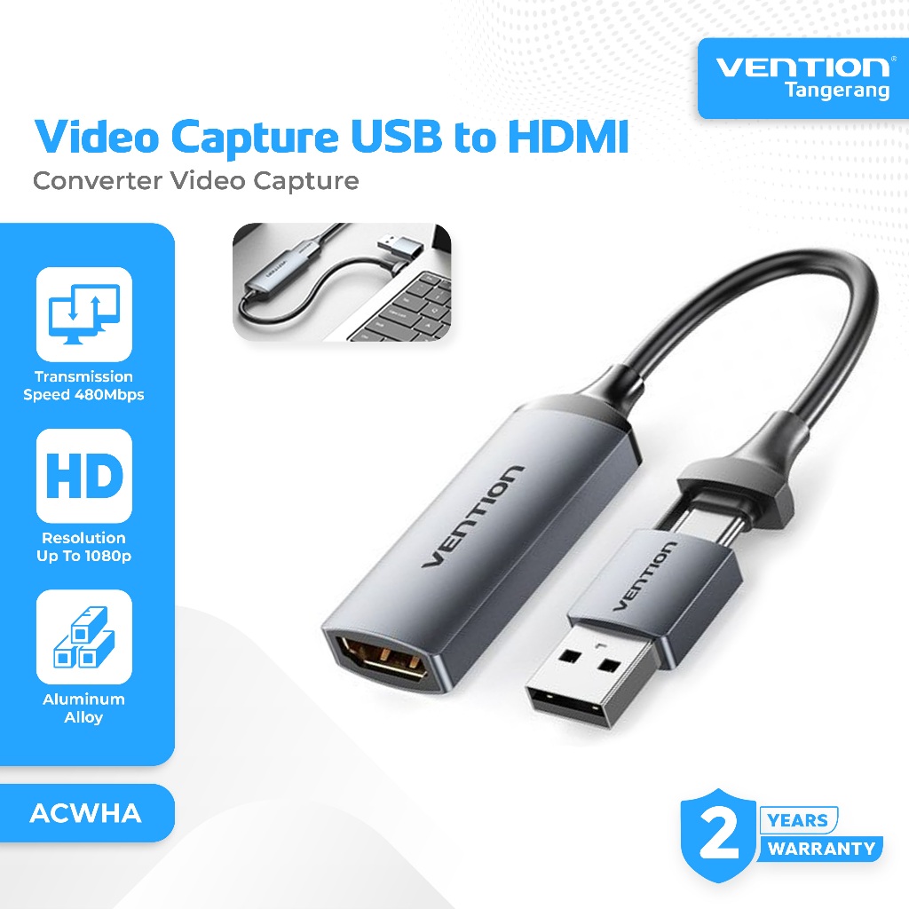 Vention Video Capture Card 2 in 1 USB A / Type C to HDMI 1080p@60Hz - ACWHA