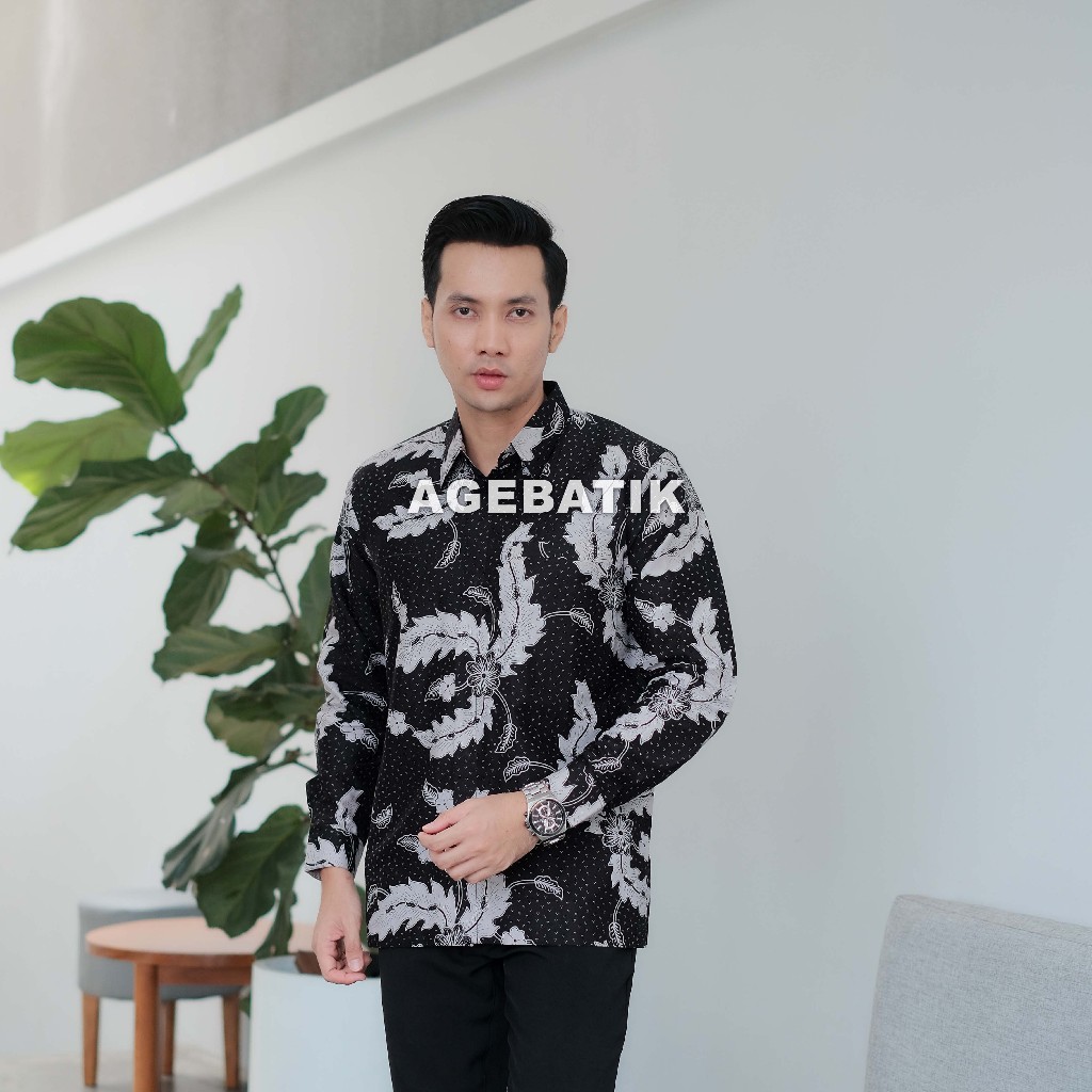 AGEBATIK AGE007 - Kemeja Batik Pria - Lengan Panjang Pendek - Slim Fit - Motif Sogan Kembang - Katun