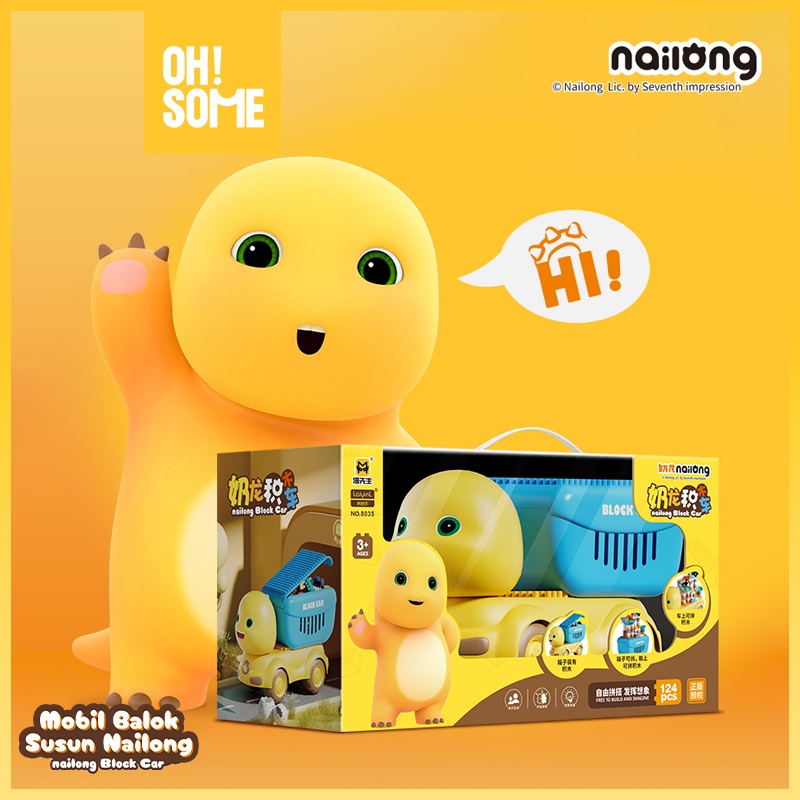 OHSOME Mr. Man Nailong Building Block Cars 124 pcs / Mainan Balok Susun DIY Nailong Bentuk Mobil 124
