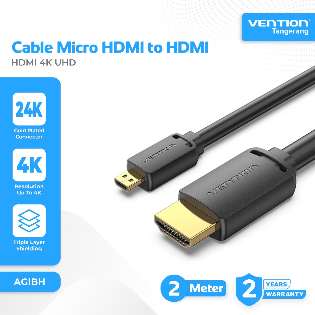 Vention Kabel HDMI to Micro HDMI 2.0 4K UHD 3D Male to Male 4K 60Hz HDMI to Micro HDMI Cable 2M 2 Me
