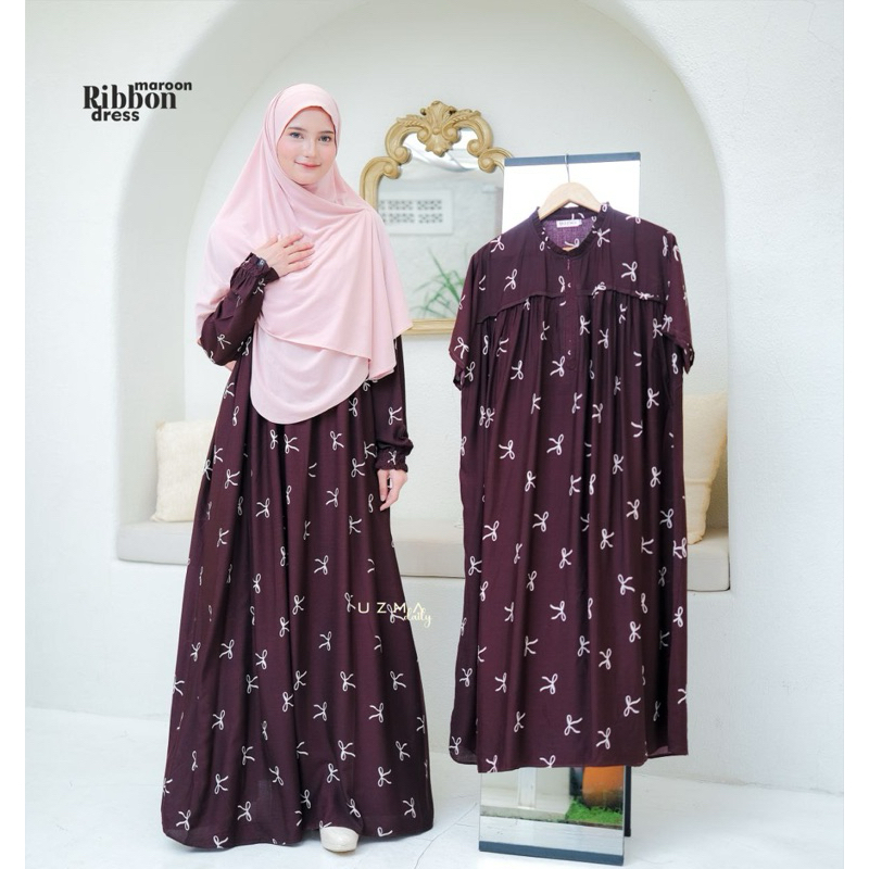 Daily Dress ‘RIBBON MAROON’ Rayon Premium Homedress daster malang