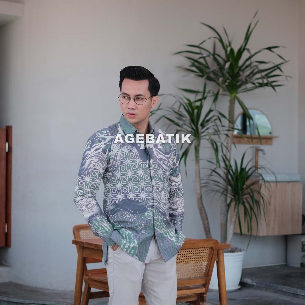 AGEBATIK AGE055  - Kemeja Batik Pria Lengan Panjang Pendek - Slim Fit - Motif Truntum - Katun Premiu