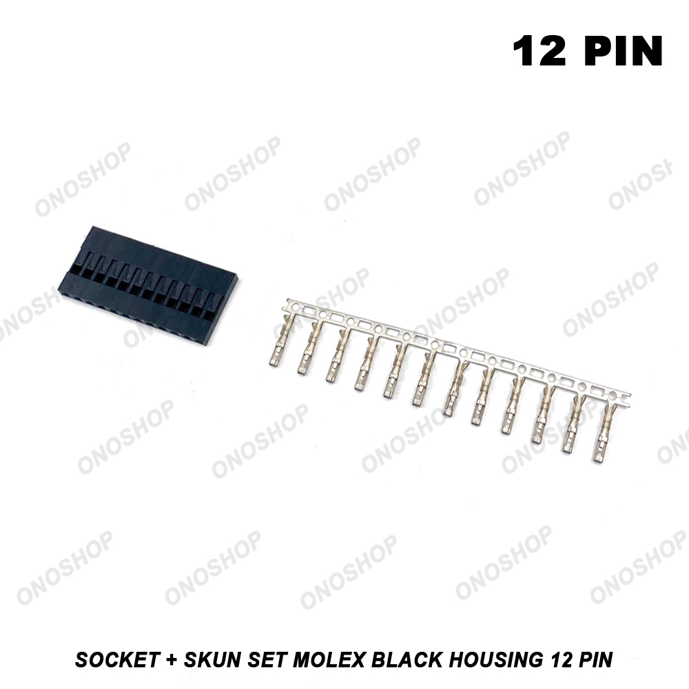 Molex Black Housing - 12 Pin Socket + Skun Set