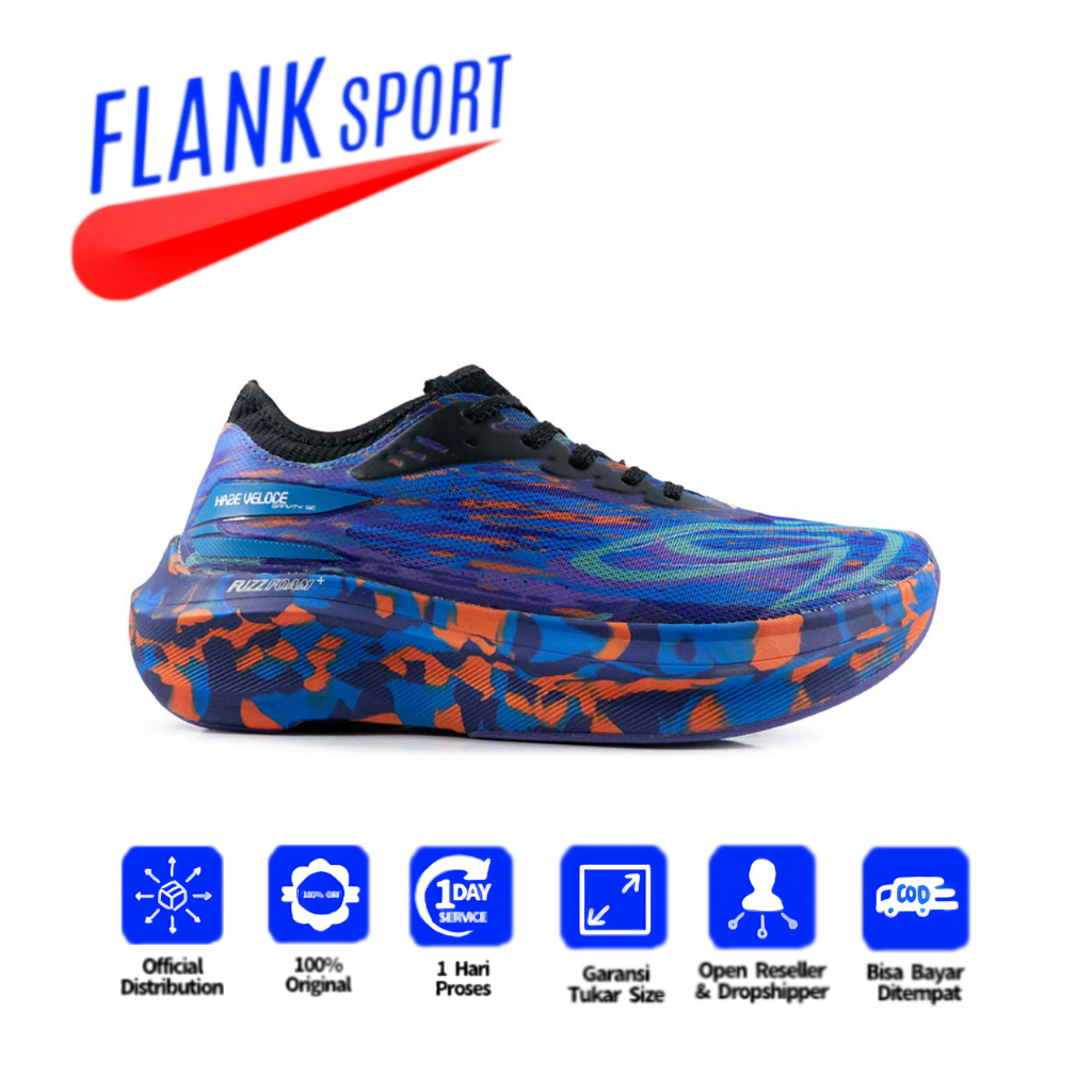 910 Nineten Haze Veloce Gravity Biru/Orange/Navy Sepatu Lari Fast Run, Daily Running