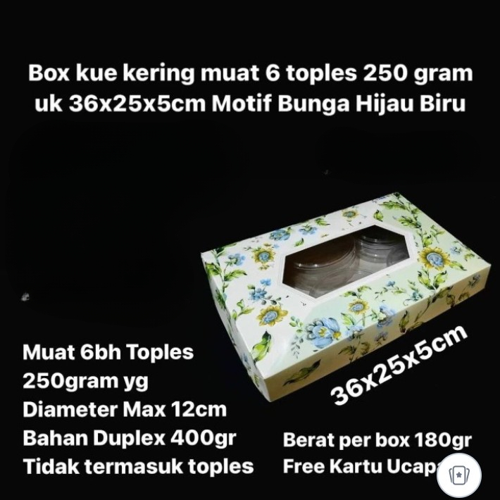 

Dus Kuker Muat 6 Toples Bunga Hijau Biru 37.5x25x5cm