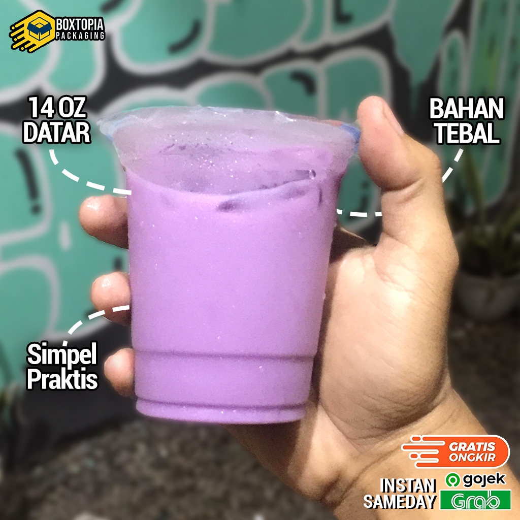 Cup Gelas Plastik Besar Bening 14oz - Cup Gelas Plastik Bening Murah ISI 50pcs/roll