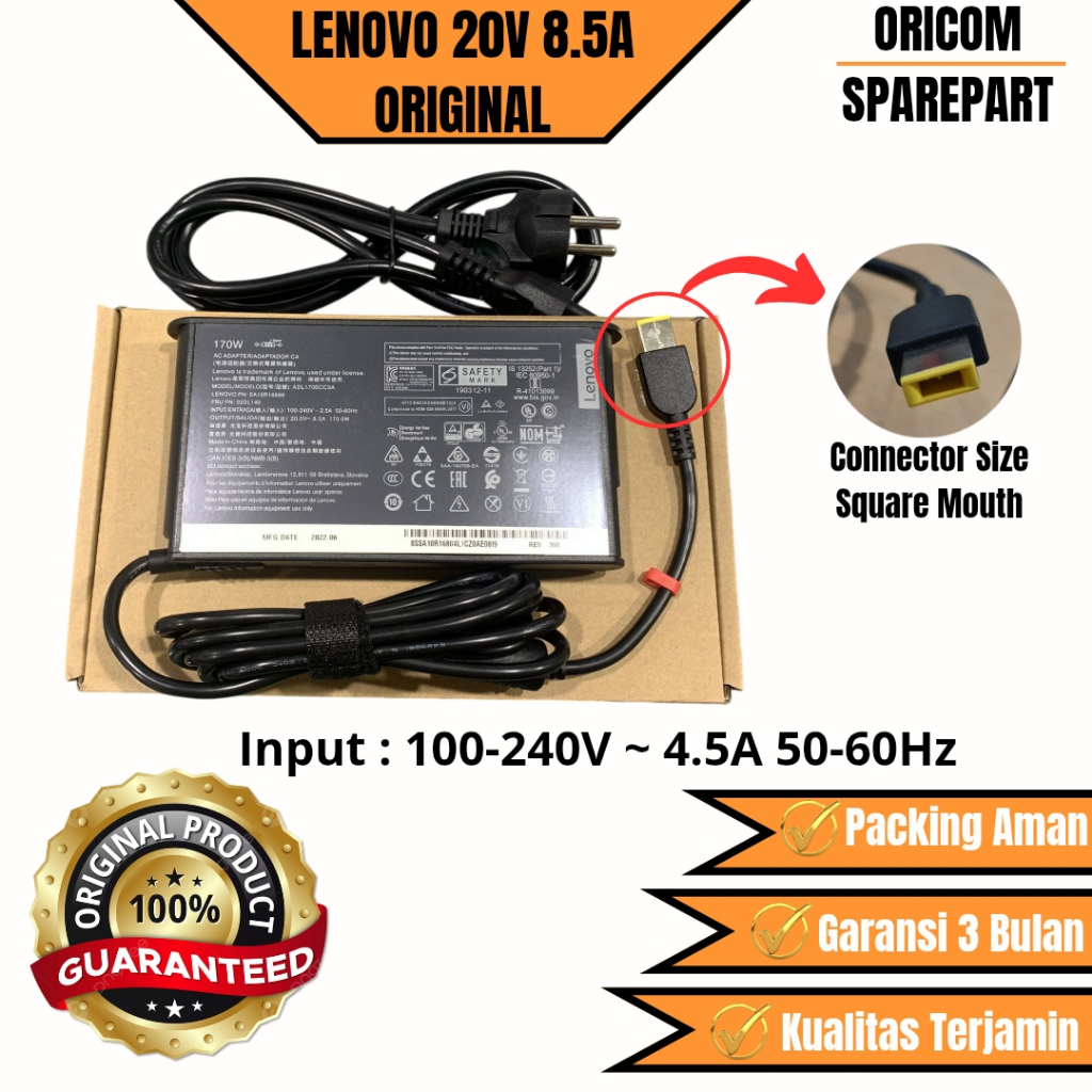 Casan Laptop Adaptor Charger Lenovo 20V 8.5A USB Original