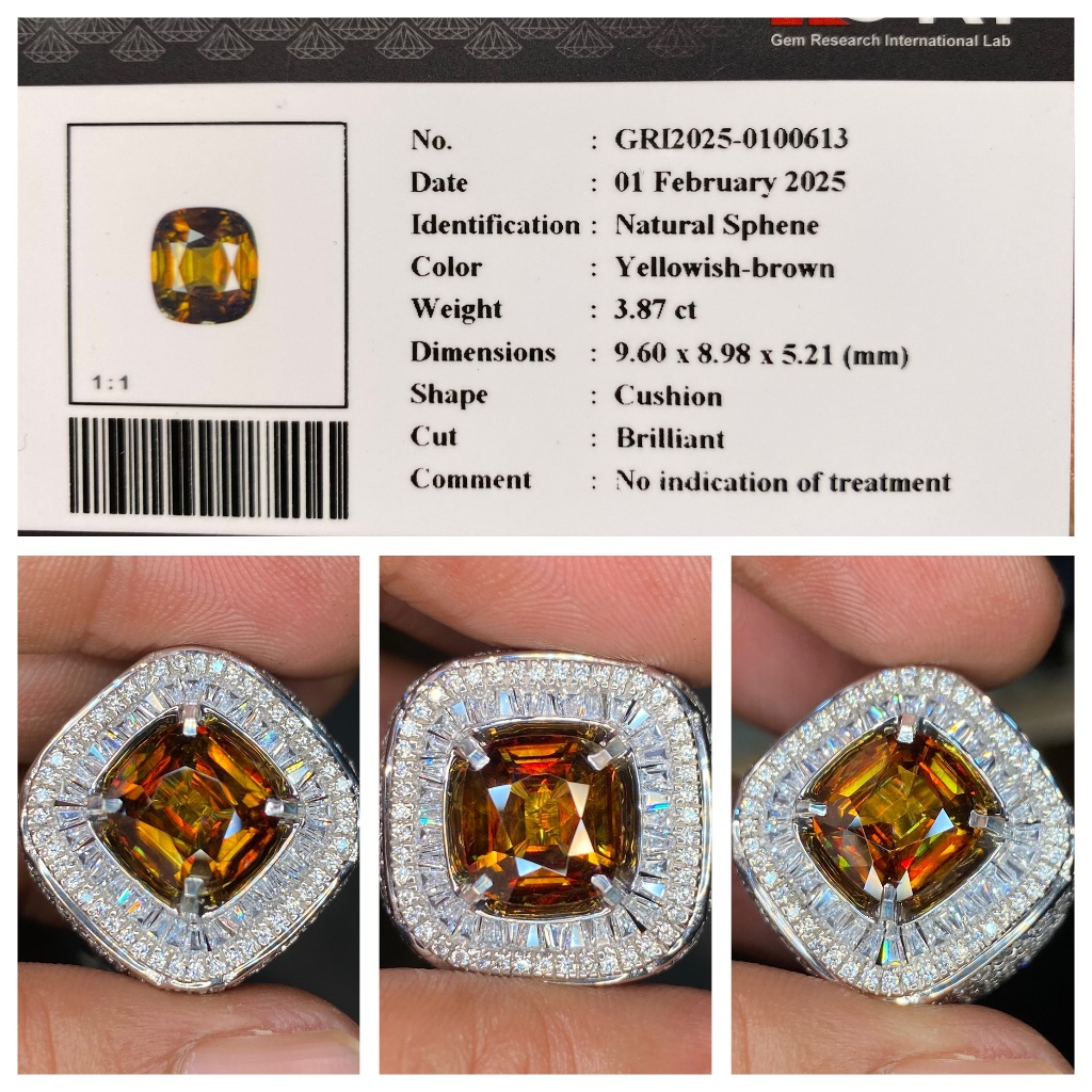 Natural 3.87ct rainbow yellowish brown sphene top luster