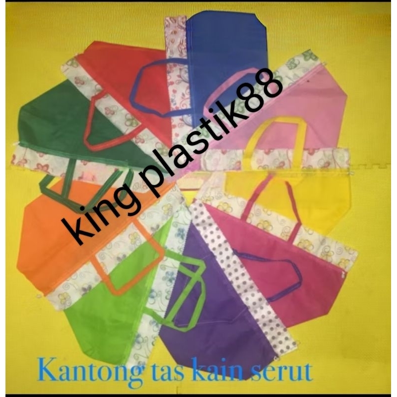 

isi12PCS kantong TAS KAIN SERUT spundbond spondbond goodie bag tenteng untuk bekal dus kota...