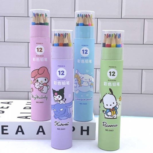 

PENSIL WARNA TABUNG SANRIOO POCHACCO CINAMOROLL MELODY KUROMI COLORED PENCIL PEWARNA COLOURED