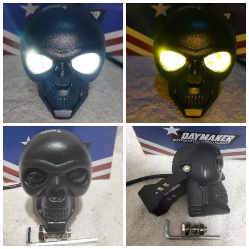 lampu tembak tengkorak hi low lampu sorot motor model tengkorak lampu kabut motor hi low putih kunin
