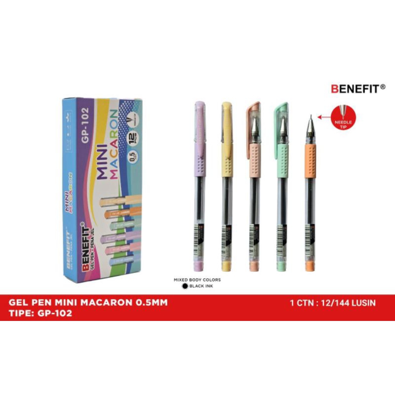 

Pulpen Gel Benefit Gp-102 Mini macaron/0.5mm ( 1pak/12pcs )