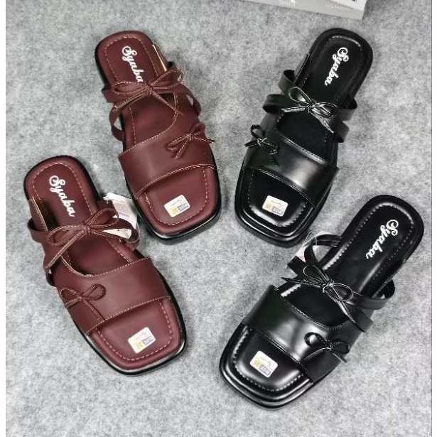 Syaba Sandal Wanita Model Terbaru Warna Burgundy-Sendal Cewek Wanita Viral-Sandal Lebaran