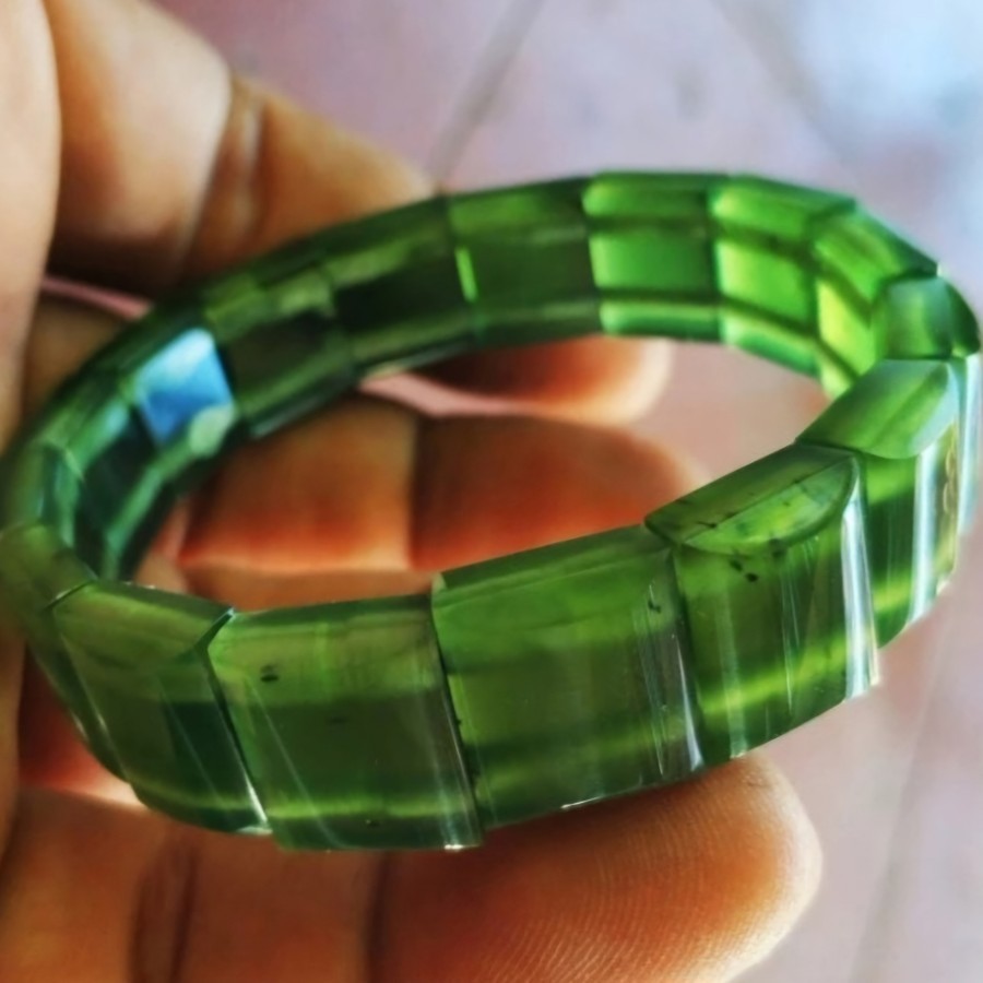 gelang batu giok hijau super kristal, asli aceh (dimensi/ukuran bisa custom)