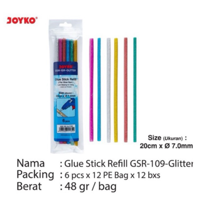 

( 1 pack isi 6 batang ) GSR-109 Lem Bakar Glitter / Glue Stick Refill Glitter Kilap Bling GSR 109 Joyko