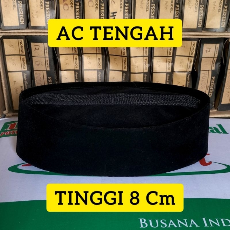 PECI HITAM TINGGI 8 Cm AC TENGAH, Songkok Hitam Polos Kopyah Dewasa Anak