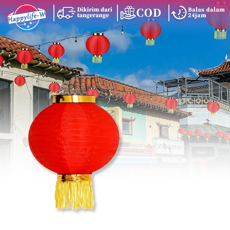 Lampion Imlek Merah 2pcs Lampion Imlek Gantung Anti Air Lampion Gantung Outdoor Lampion Bulat
