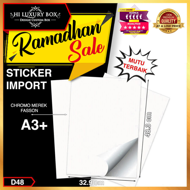 

Kertas Sticker Chromo|Stiker Glossy|Fasson A3+ (32.9 cm x 48.3 cm)|D48