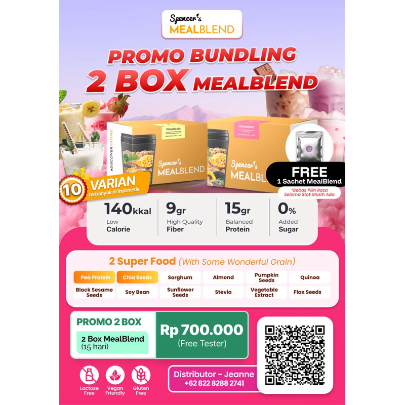 

Spencer's Mealblend 2 Box FREE 1 Sachet / Meal Replacement / Diet Slimming Nutrisi Harian Lengkap Sehat Pengganti Sarapan Multigrain