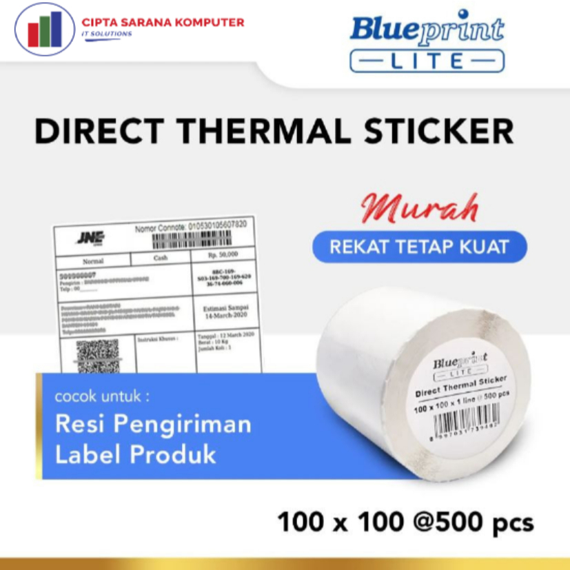 

Direct Thermal Sticker 100 x 100 BLUEPRINT Lite Kertas Stiker Label Resi 100x100 mm 500Pcs