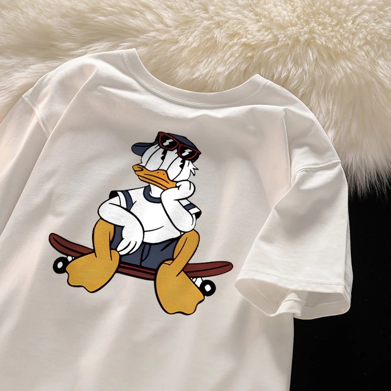 Po floret Putih Kaos Oversize Disney cute Donald Duck Korean Style Wanita Baju Atasan Wanita Terbaru