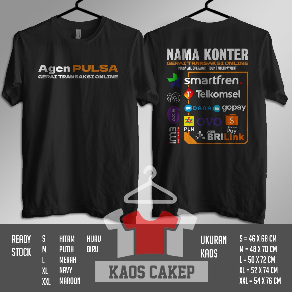 Kaos Gerai Transaksi Online Pulsa All Operator Top Up Multy Payment Gratis Nama Konter Kamu Baju Dis