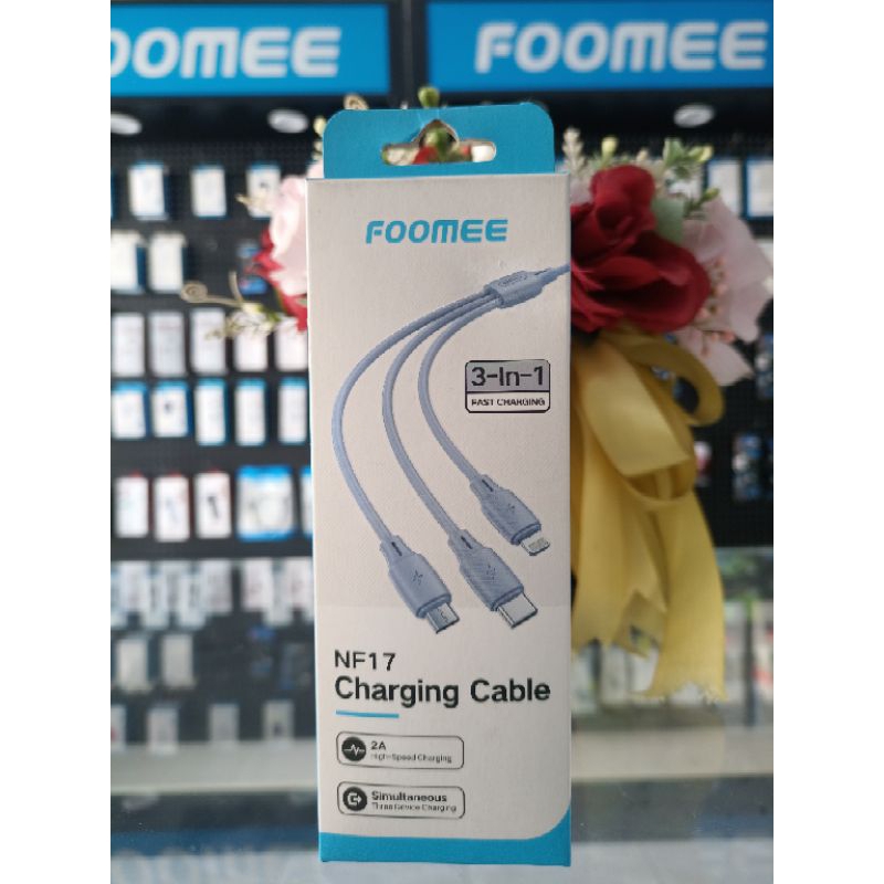 Foomee NF17 Kabel Data 3in1 Lightning Micro Type C USB Super Fast Charger 2A