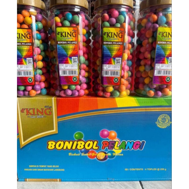 

Bonibol Coklat Pelangi D'King 1 Dus (isi 4 toples)