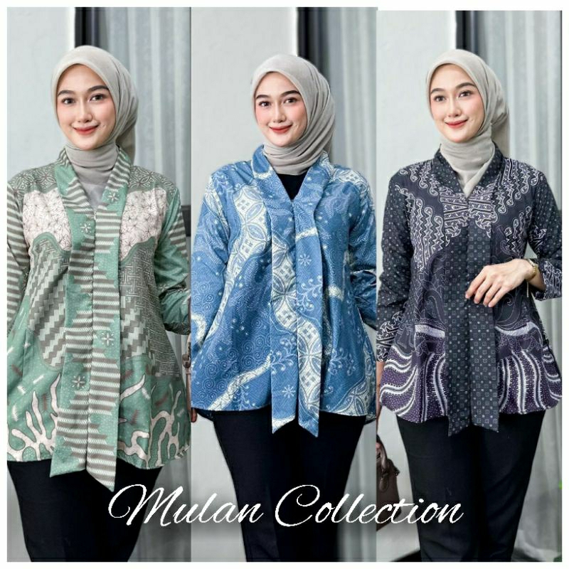Kebaya Batik Wanita Modern Lengan Panjang Puffy Blouse Batik Baju Kerja Wanita Modern