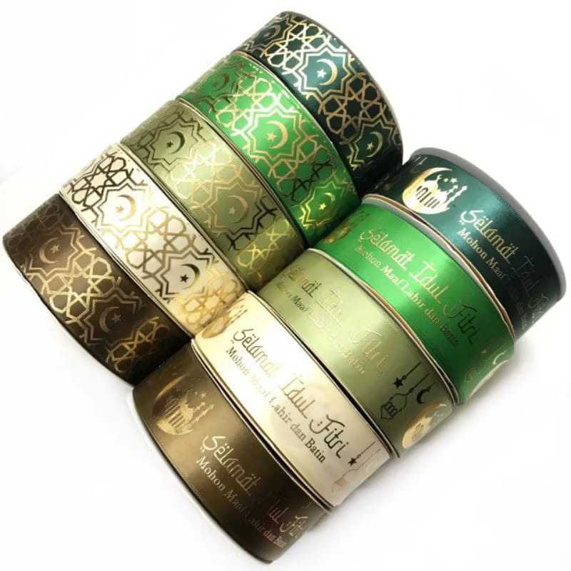 

PER YARD (90cm) Pita Lebaran Idul Fitri - Pita Satin Hari Raya - Pita Satin 4cm Motif Favorit