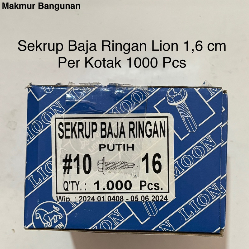 Sekrup Baja Ringan 10 x 16 Lion | Baut Roofing Seng Spandex Baja Ringan | Baut Sekrup