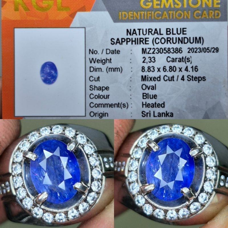 Natural Blue Sapphire Ceylon Srilanka 2.33 crt Memo KGL Lab