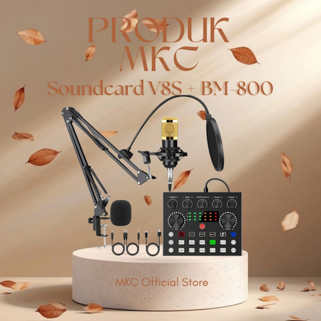 MKC - BM800 + V8S Soundcard Live Microphone suara kartu Set lengkap peralatan profesional