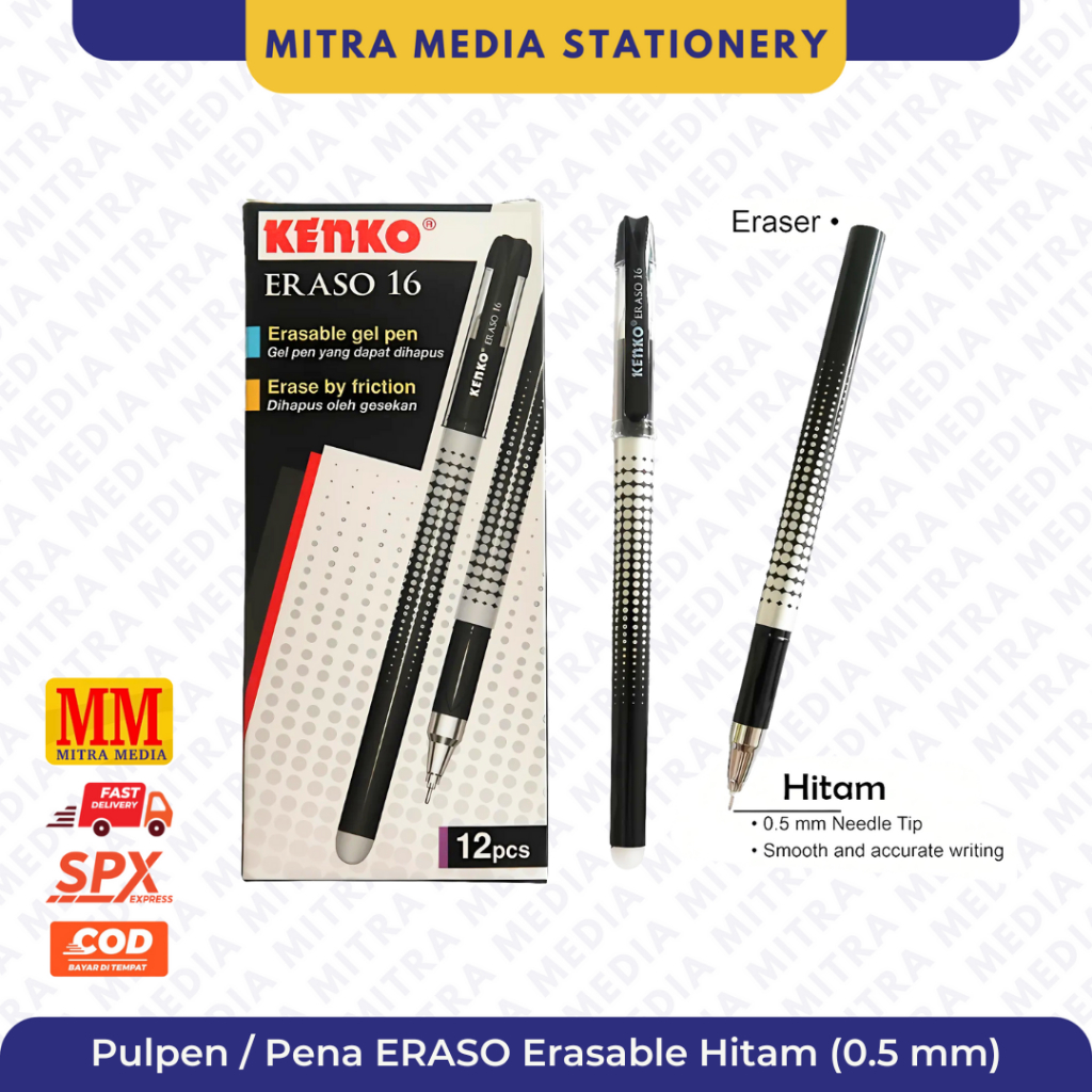 

Pulpen Hapus Eraso 16 Kenko Erasable 0.5 mm Bisa Dihapus HITAM Murah Bagus Original (PCS)